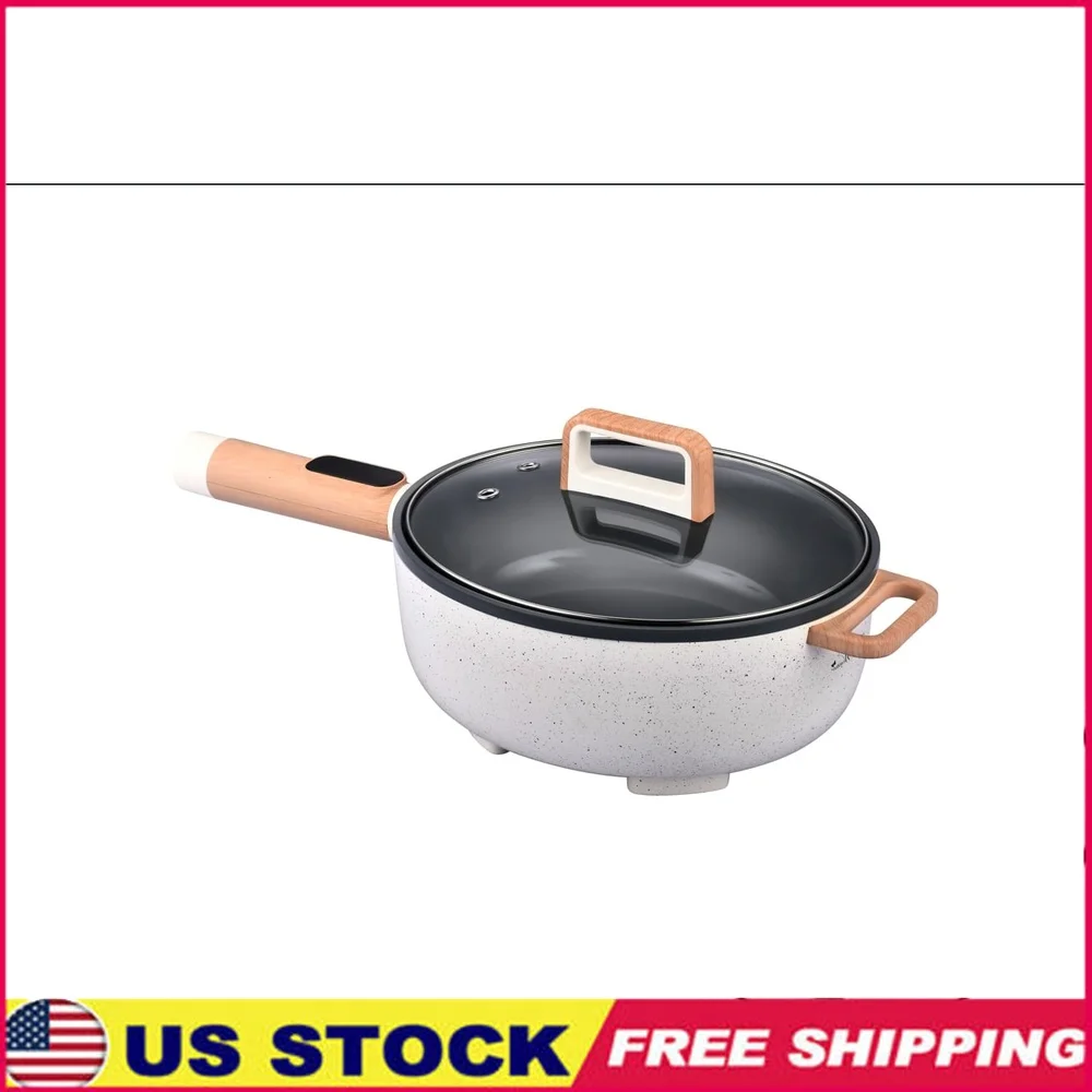 

3.5L Electric Skillet Non-Stick Ceramic Coating Adjustable Temperature Control Tempered Glass Lid Digital Cooking Indicator 1400