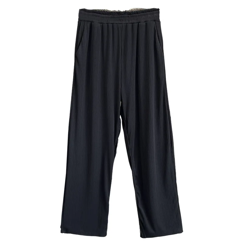 

100KG New Summer Fashion Lace High Waist Straight Pants Plus Size Women Ice Silk Wide Leg Trousers 1670