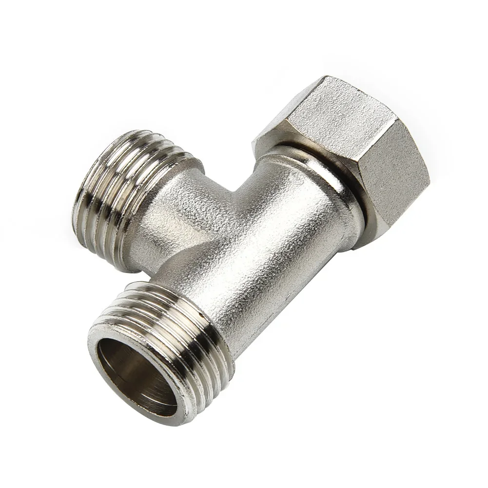 ~G1/2" T-Valve 304 Copper Toilet T Adapter ~4 Points Water Heater Connection ~Plating Three-way For Bath Bidet Sprayer Shower