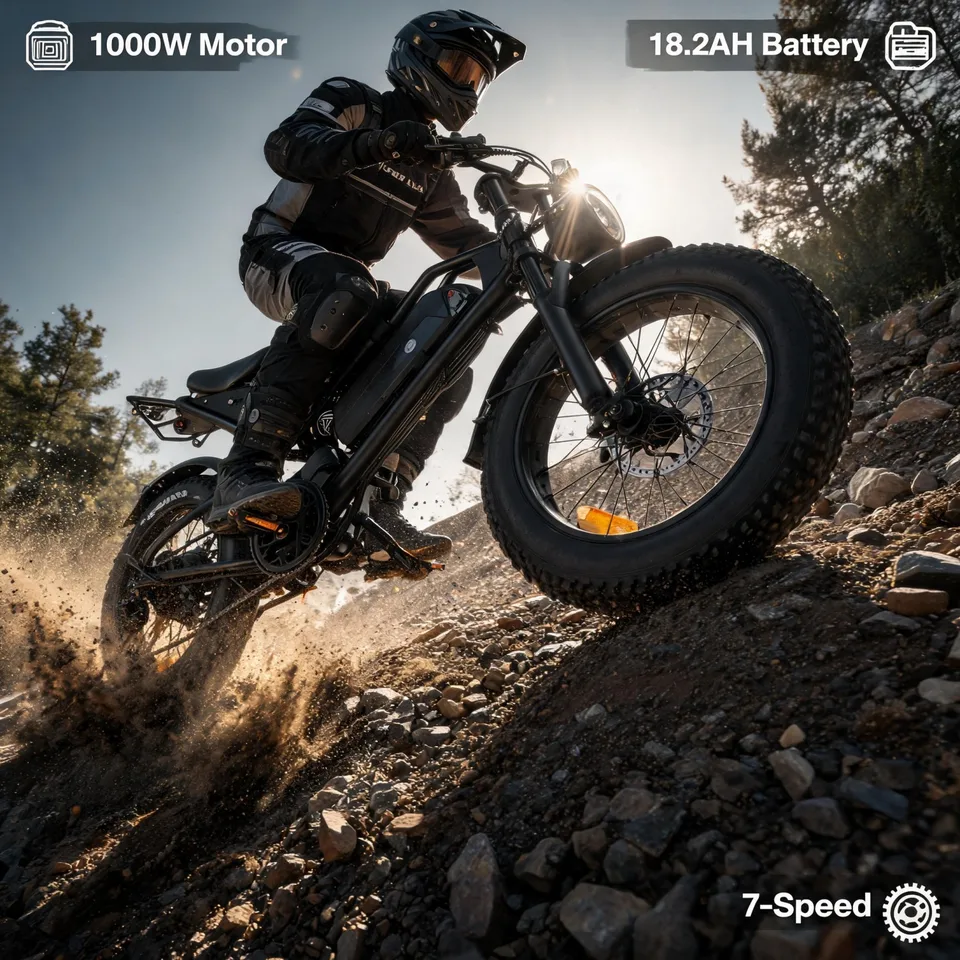 Heavy‑Duty All‑Terrain Off‑Road e‑bike,20 Inch Fat Tire electric bike for Snow Sand Beach Trails,1000W Motor,Shimano 7‑Speed,NFC Keyless Unlock,YL‑61F‑C LCD Display,Front Turn Signal,Free Fenders & Tool Kit,USA Warehouse Fast Delivery