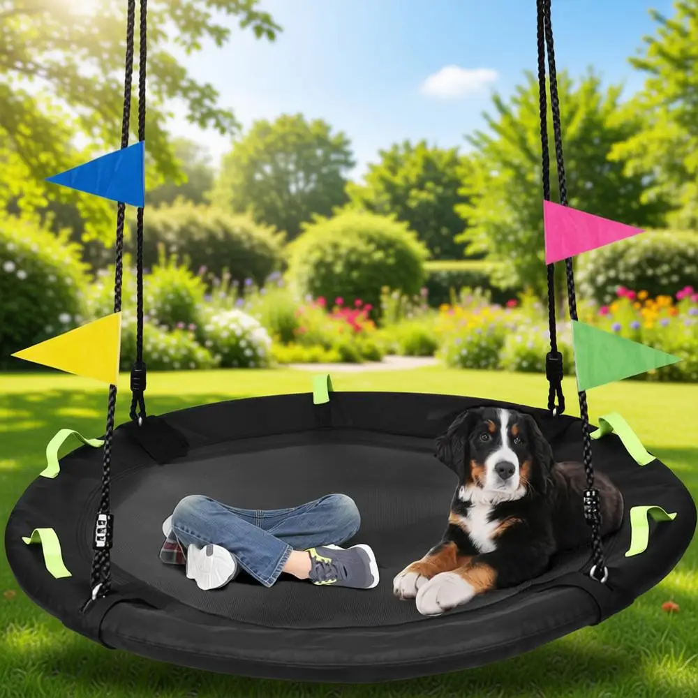 

48 Heavy-Duty Tree Swing for Family Fun, 900lbs Capacity, Adjustable Straps, Ideal for Outdoor Play, Black