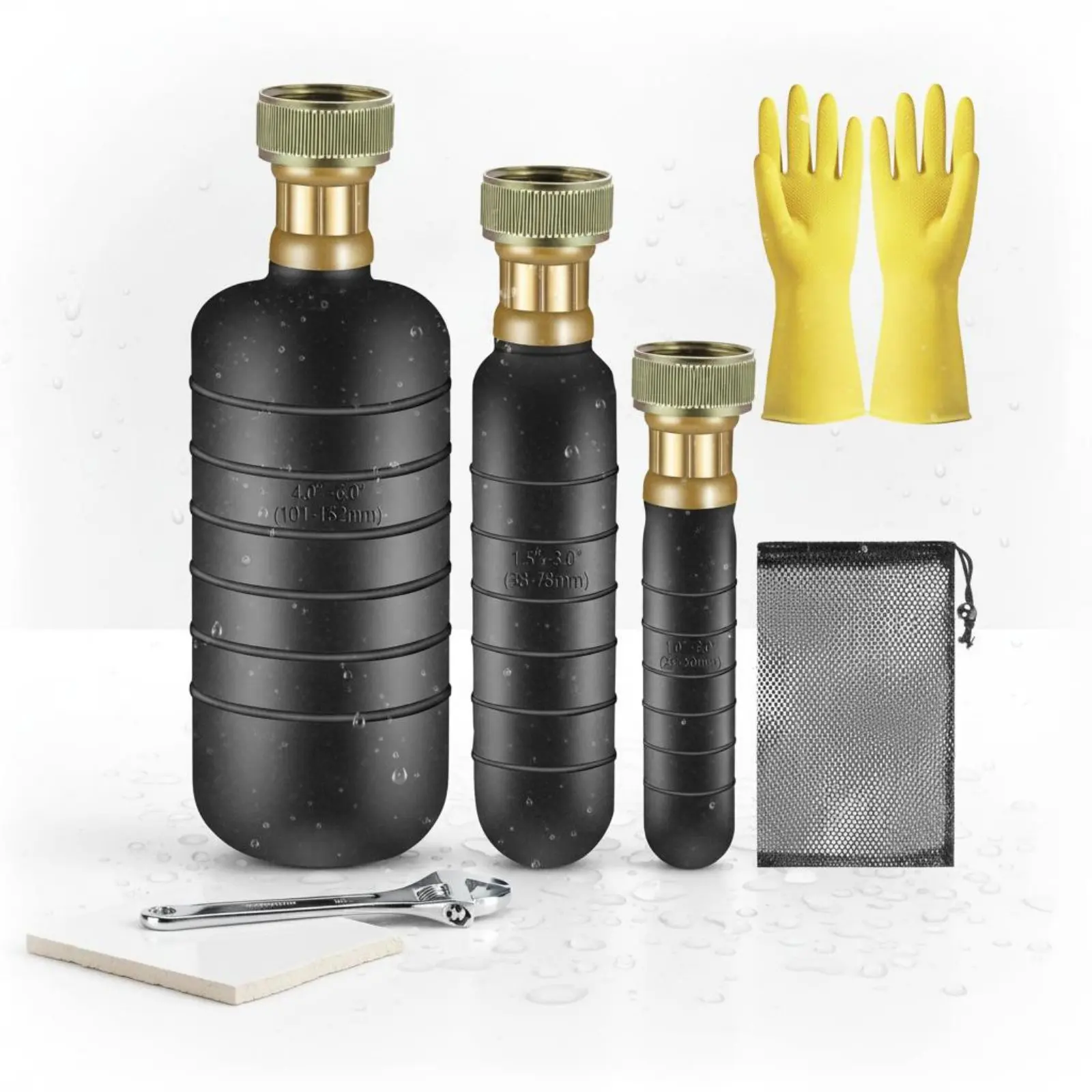 Drain Bladder Kit Wide Pipe Range Drain Bladder Water Pressure Unclogger 3 Sizes Includes Gloves for Bathroom, Sink