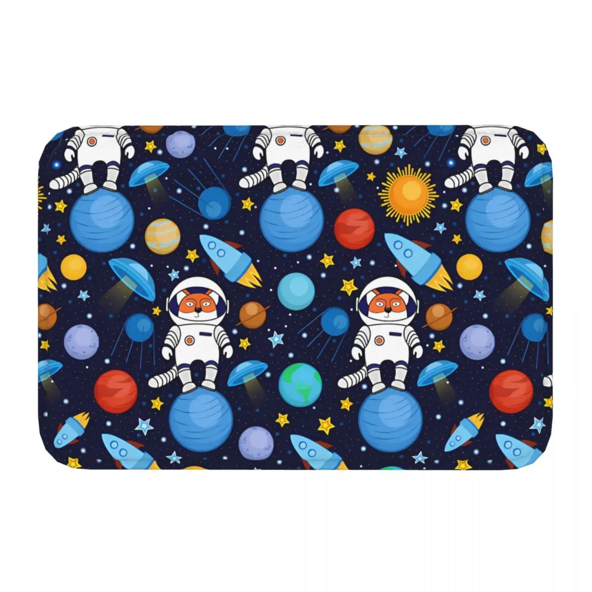 Cartoon Space With Fox Astronauts Rockets Doormat Anti-Slip Entrance Bath Kitchen Door Floor Mats Garden Carpet Rug