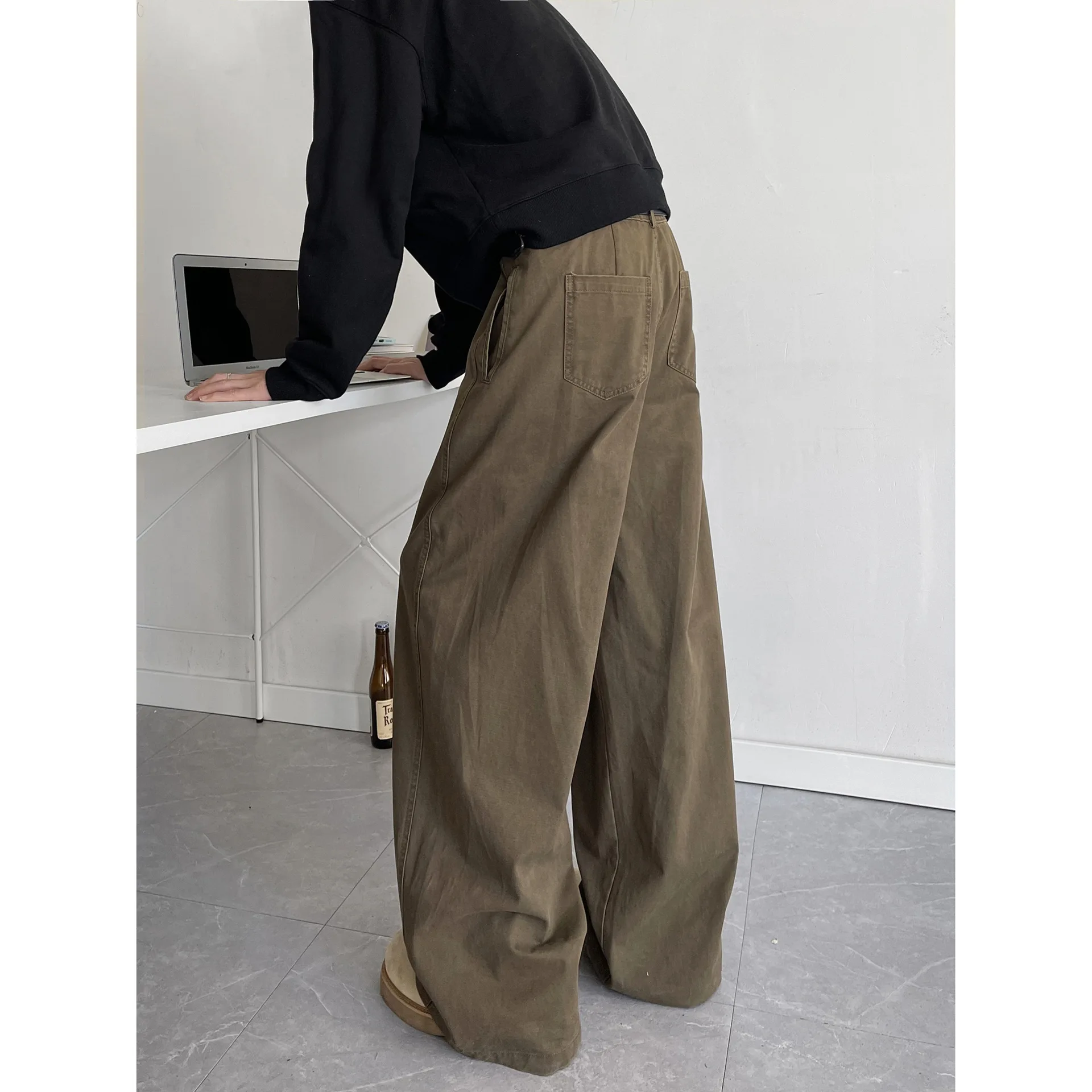 

American Retro Fashion 2025 Design Wide-leg Overalls Men's And Women's Loose Straight Tube Old Drape Couple Pants