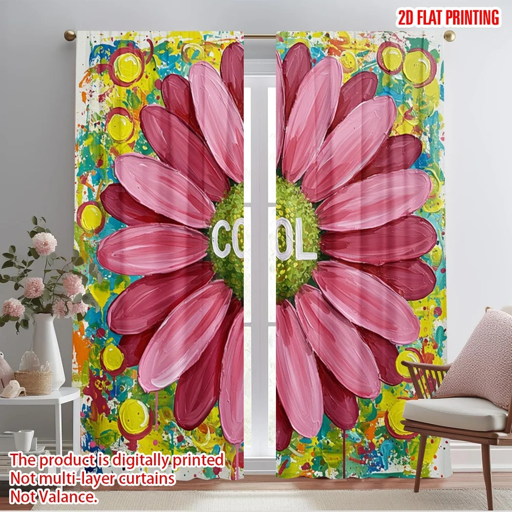 

2pcs 2D flat printing Window Curtains Cool Flower_a Polyester Without Electricity Holiday Decorations Perfect for Photo Booths &