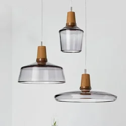Modern Pendant Light Led Glass Lampshade Wooden Hanging Suspension American Retro Bar Table Gray Nordic Dining Loft Decor Lamp