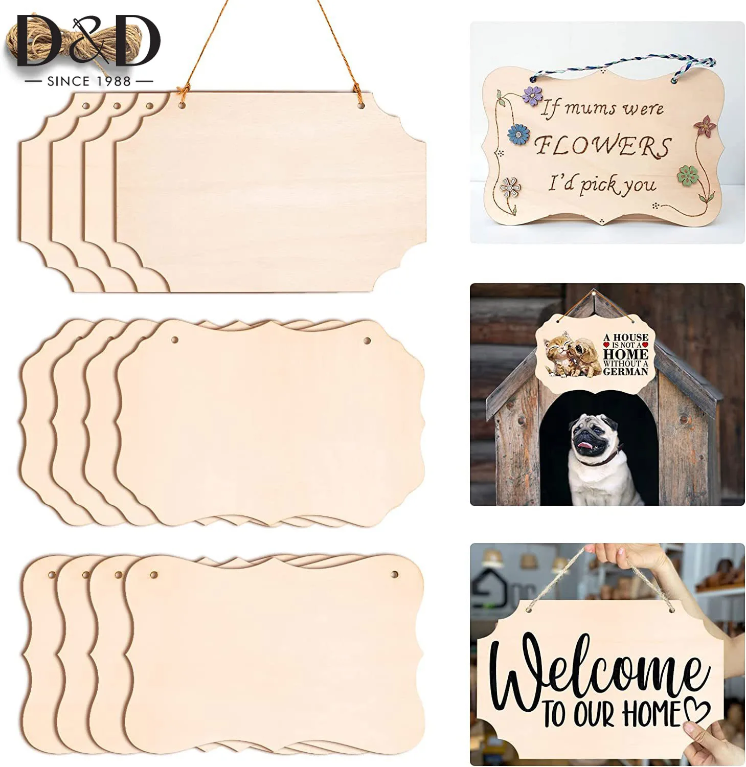 

12Pcs/Set Unfinished Wood Sign Blank Rectangle Wood Blanks Crafts Hanging Sign DIY Painting Writing Slices Banners Ornament