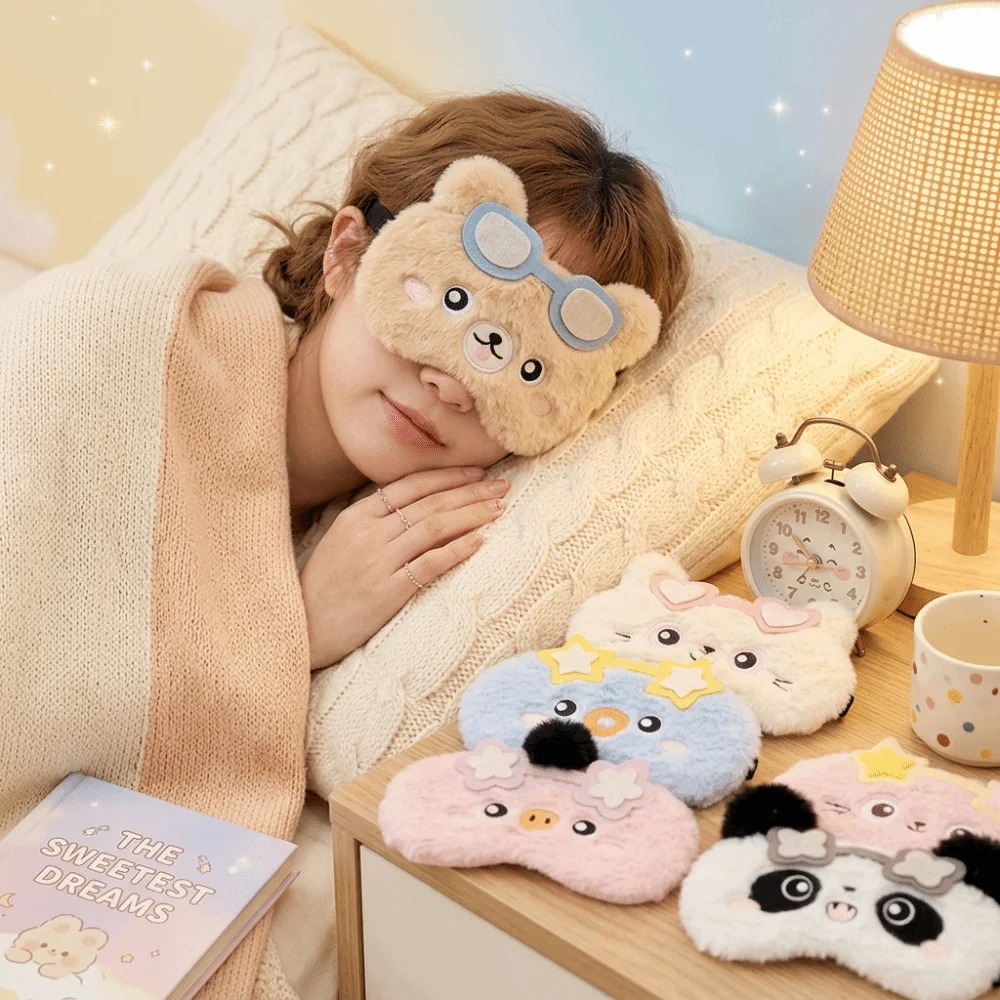 Fabric Sleep Eye Mask Padded Soft Cartoon Eye Mask Adjustable Elastic Strap Cotton Filling Eye Mask Travel Sleeping Rest