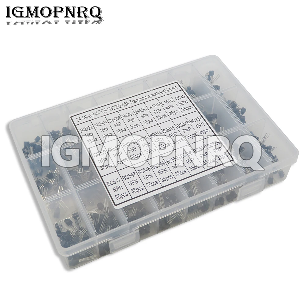 24Values TO-92 Transistor Assortment Assorted Kit Each BC327 BC337 BC517 BC547 BC548 BC549 2N2222 2N3906 2N3904 2N5401 5551 C945