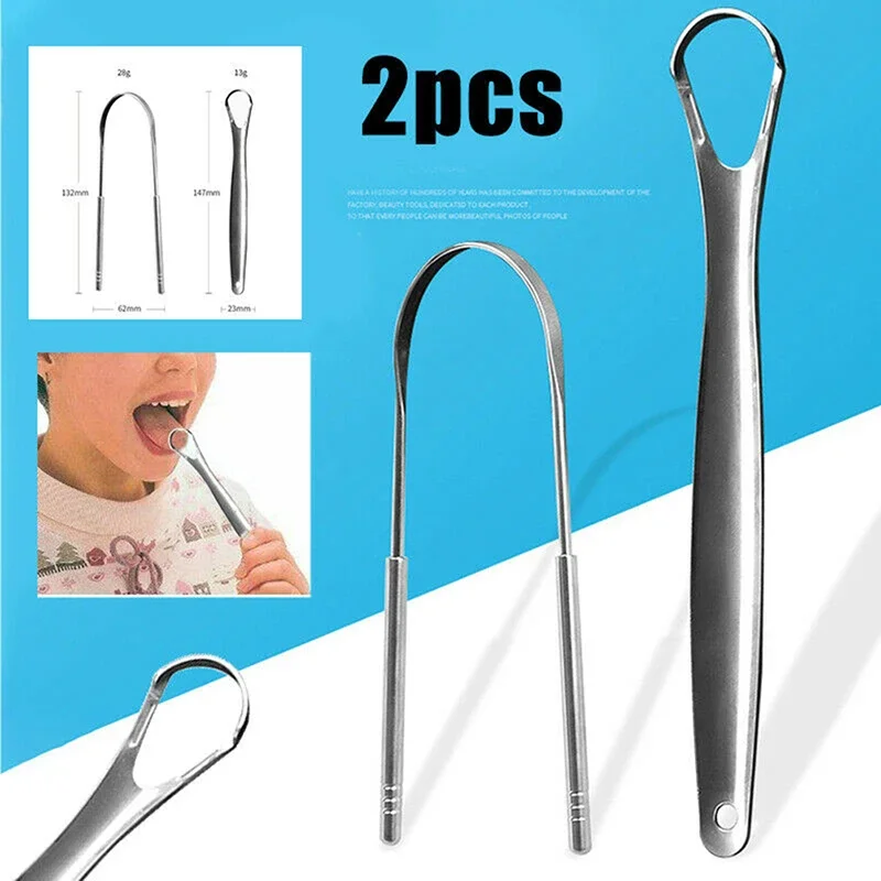 2Pcs Oral Tongue Cleaner Tongue Scraper Stainless Steel Care Health Care Tool Hygiene Scraper Dental Oral Care Hygiene