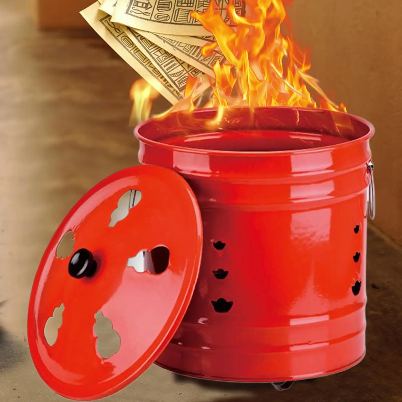 Fire Pit with Lid Spark Proof Burn Barrel for Outdoor Garden Beach Camping Backyard Deck Rustic Fire Bowl Heat resistant Bucket