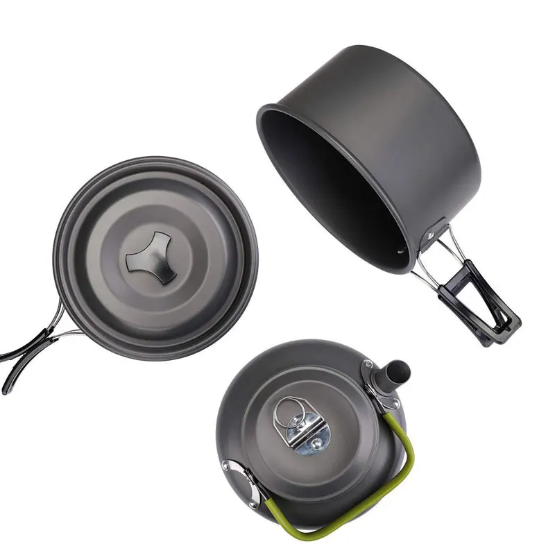 

Camping Cookware Kit Outdoor Cooking Set Aluminum Eco-Friendly Lightweight 2-3 Persons Portable Outdoor Pot Travel Tableware