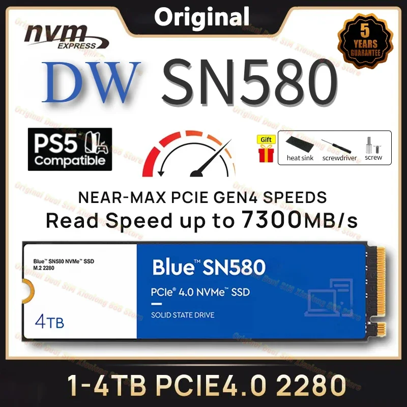 

2024 New SSD SN580 1TB 2TB 4TB 8TB Internal Solid State Drives Hard Disk PCIe 5.0 x 4 M.2 2280 for Laptop Desktop PC PS4 PS5