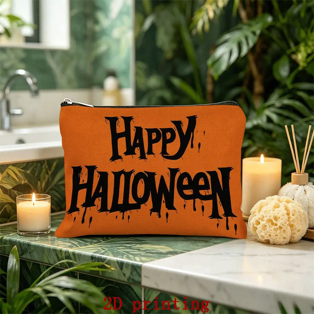 Portable Makeup Bag Happy Halloween Pattern Design Halloween Theme Zipper Design Student Stationery Pouch Cosmetic Storage