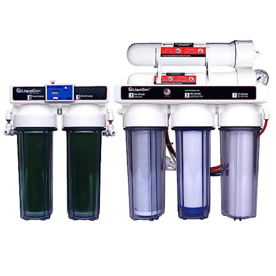 

6-ступенчатая система фильтрации воды для аквариумов и рифовых систем с обратным осмосом и деионизацией, 0 TDS/PPM, с двумя деионизационными картриджами