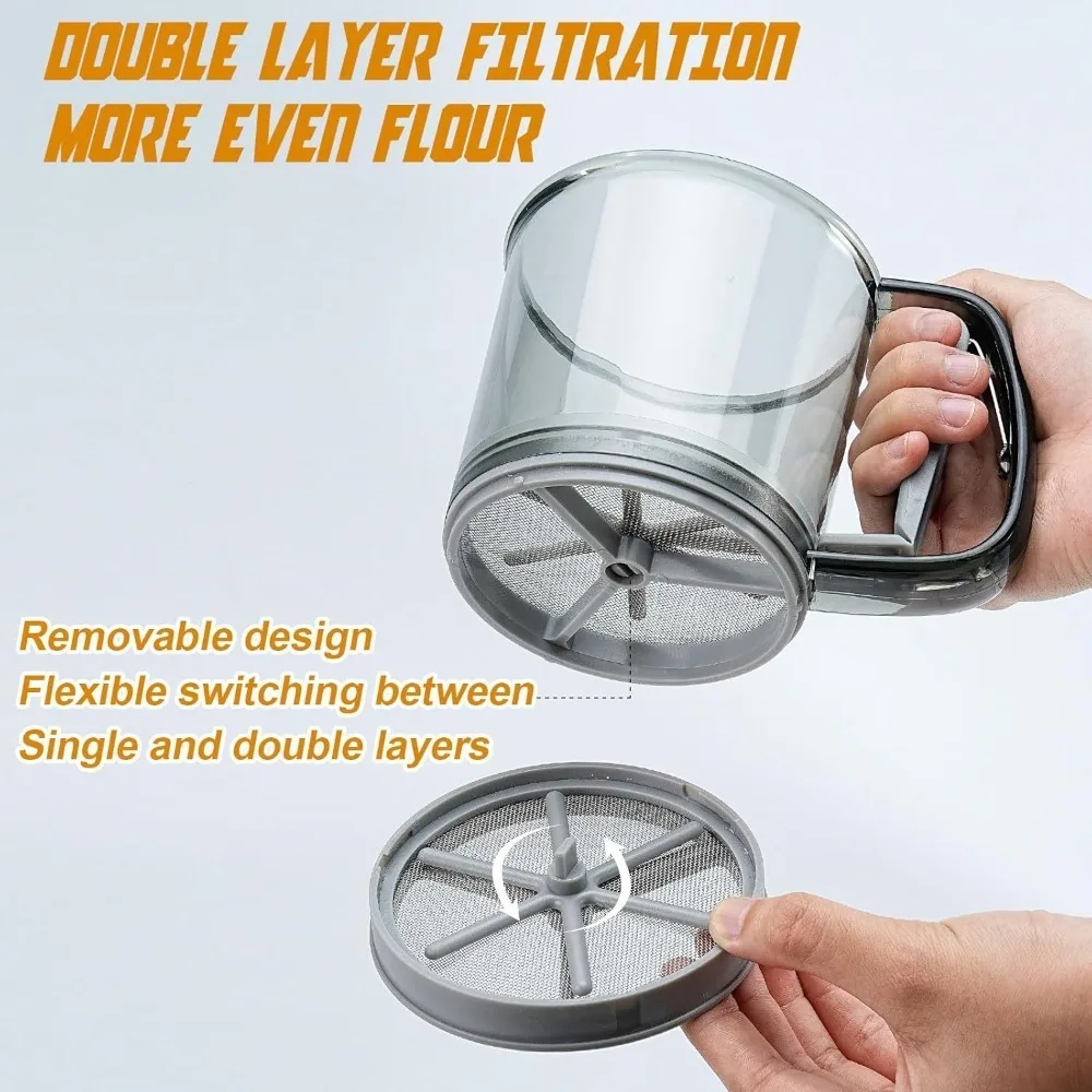 

D9 Hand Operated Flour Sifter with Fine Mesh, 1Pcs Portable Manual Press Sifter for Baking Ideal for Flour Cocoa Powdered Suga