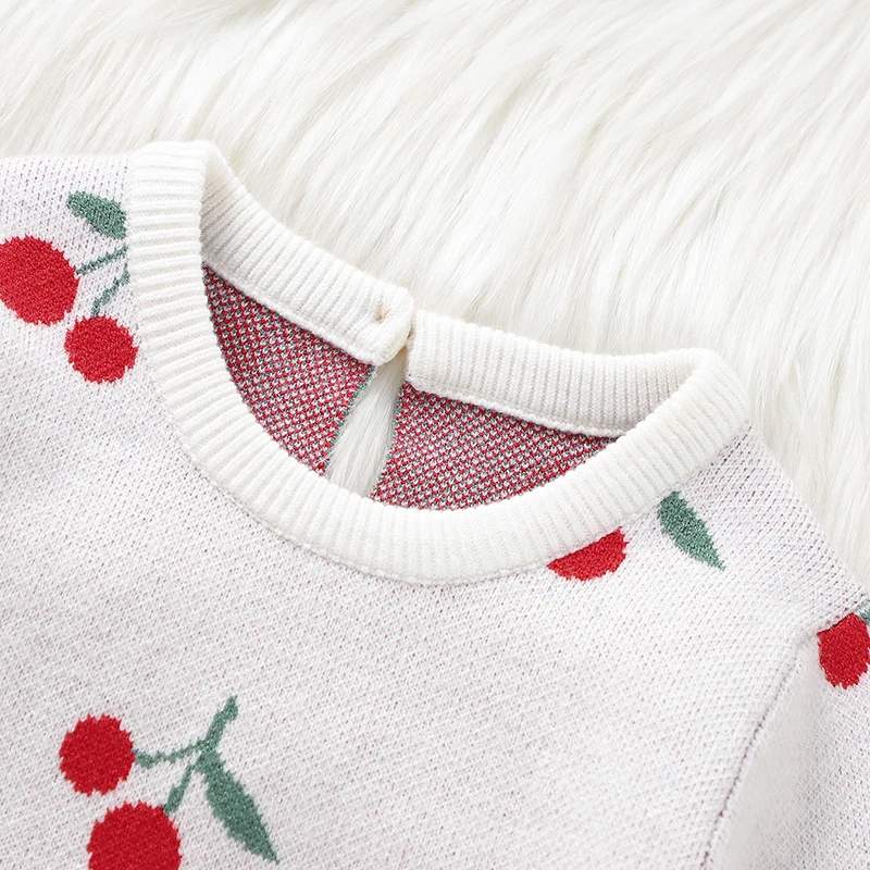 Sweet Cherry Pattern Baby Girls Spring & Autumn Long Sleeve Rompers 0-18M Newborn Infant Knitwear One-piece Bodysuit Jumpsuit