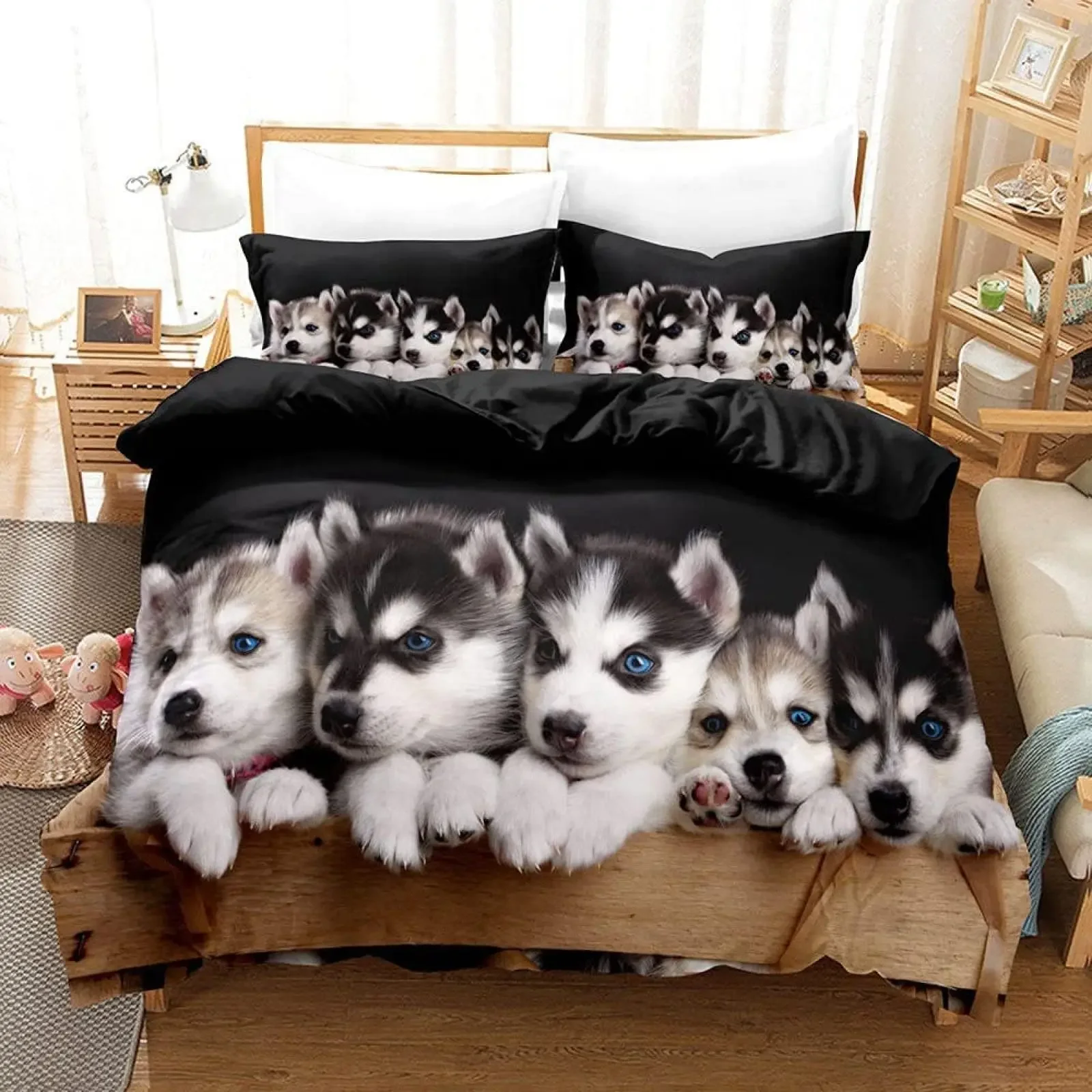 Lovely Husky Duvet Cover Set 3d Puppy Dog Husky Bedding Set Cute Dog Quilt Cover Twin Single Queen King Size Fashion Modern Gift