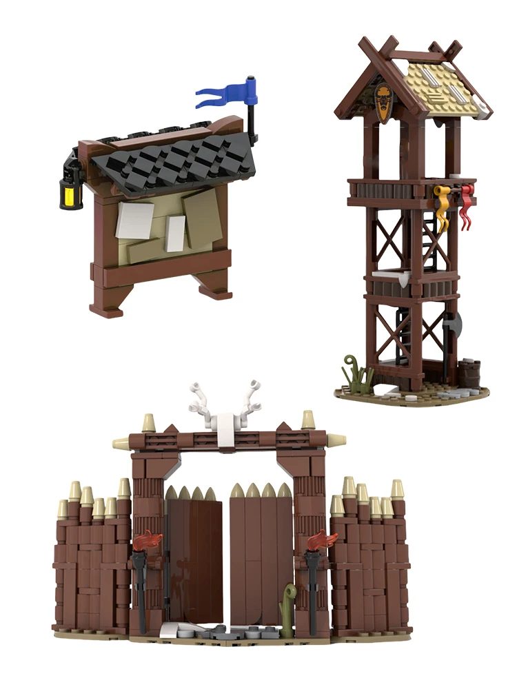 Kit de modèles de village viking bricolage, ensemble de blocs de construction MOC, jouet d'assemblage créatif, cadeau de vacances ou d'anniversaire parfait