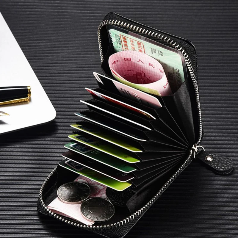 PU Credit Card Bag Multi Slot Card Holder Short Bank Card Cover Business Card Clip Zipper Vertical Handheld Bag for Women's Men' - view 6