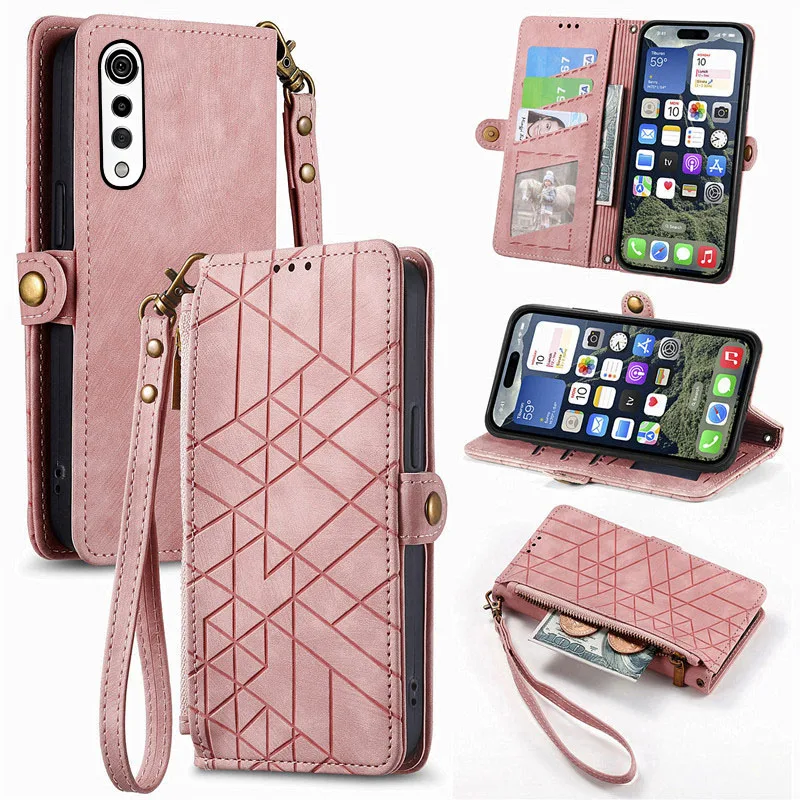 

geometric pattern leather Cover For LG Velvet 2 Pro shockproof multi-functional card Slot Wallet phone Case For LG Velvet 5G
