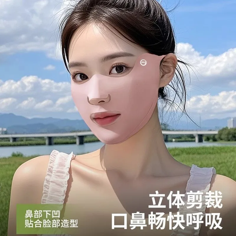 women summer outdoor sun protection face cover breathable ice silk face mask with mouth nose exposure for golf running hiking cy