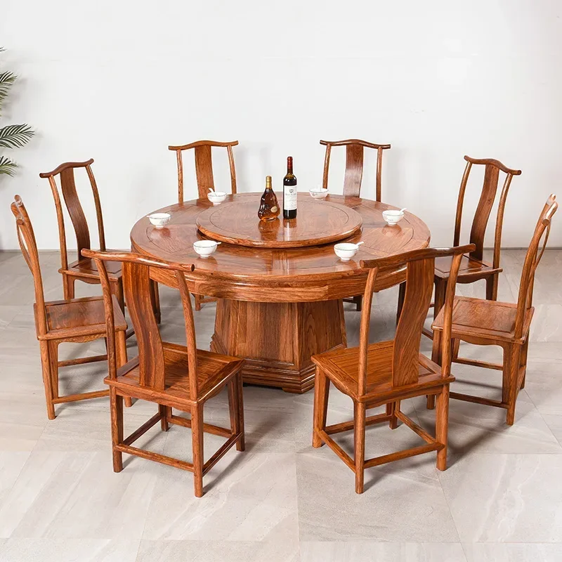 TTTTMahogany Round Dining Table Rosewood Round Table With Turntable New Chinese Solid Wood Antique Dining Table Combination