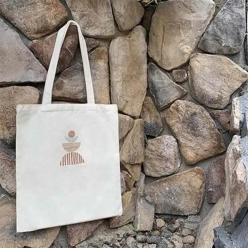 DA03 bolsa de lona abstracta de arcoíris y sol, bolsas minimalistas de algodón para comestibles