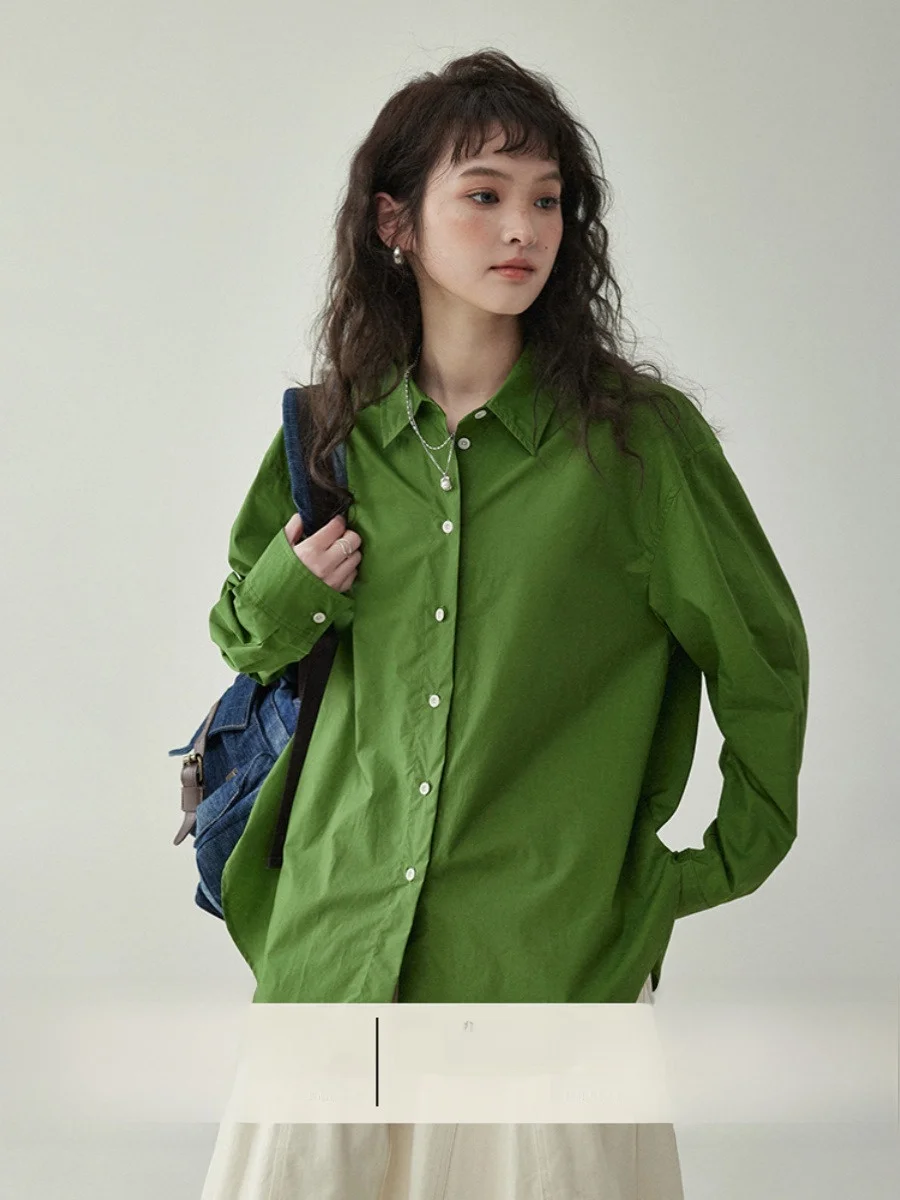 

AMUU North Island Retro Long Sve с воротником на одной пуговице для похудения, женский весенний новый свободный женский топ