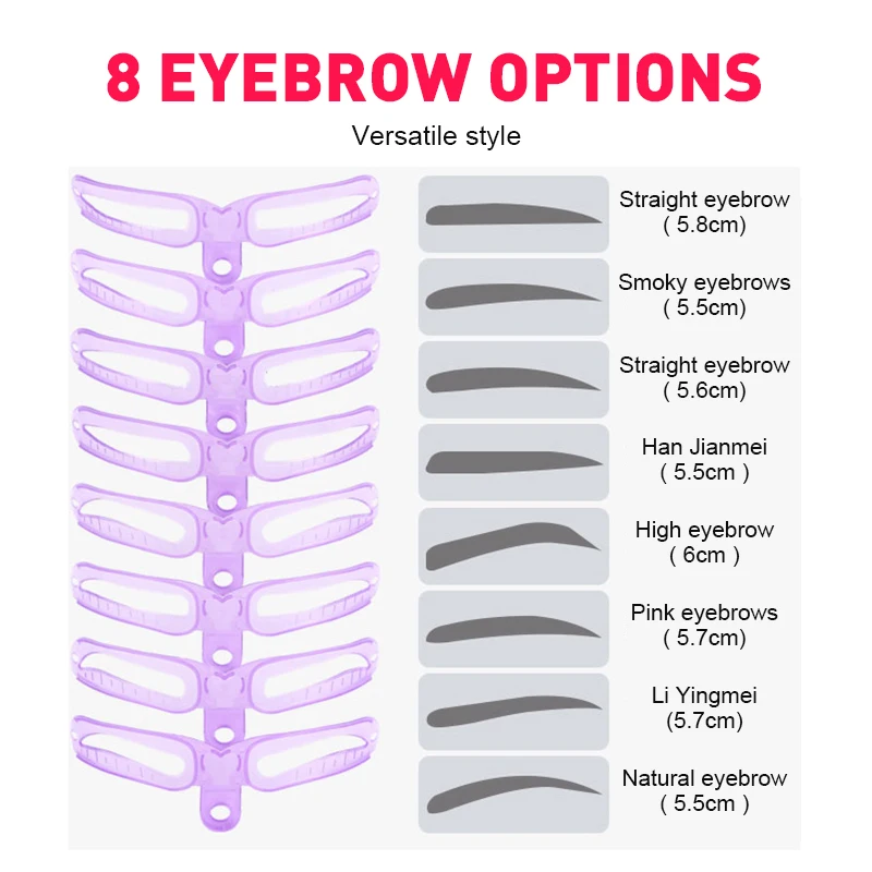 Makeup Tools 8Pcs Eyebrow Shaping Template Helper Eyebrow Stencils Grooming Card Eyebrow Defining 8 in1 Eyebrow Shaping Reusable