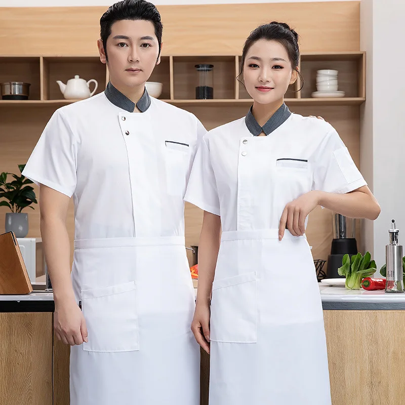 

Summer Chef Overalls Short Sleeve Men's Breathable Dining Cafeteria Restaurant Kitchen Clothes Rear Kitchen Clothing Baking Chef