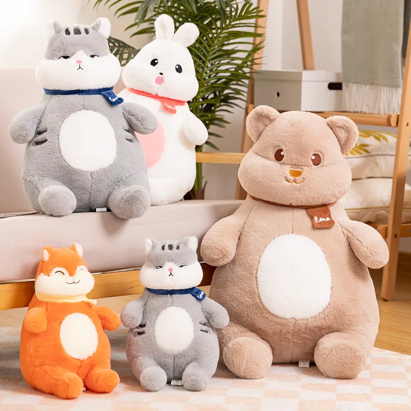 

40/60/80cm Lazy Fat Round Forest Animals Bear Cat Bunny Cartoon Stuffed Cute Fox Babys Sleeping Pillow for Girls Kids Xmas Gifts