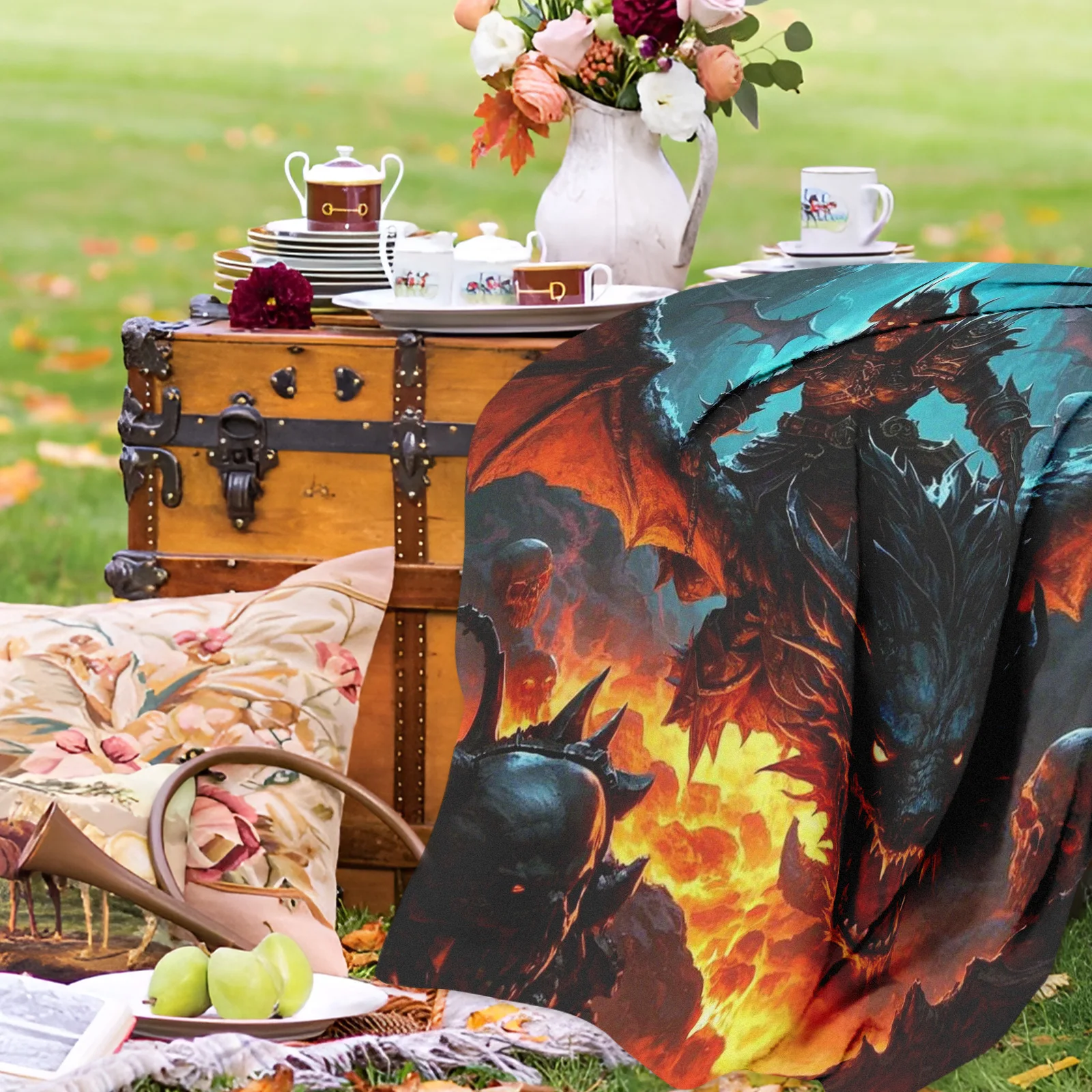 بطانية Demon Dragon and Flames Design الخارجية للتخييم والسفر والأنشطة الخارجية متينة