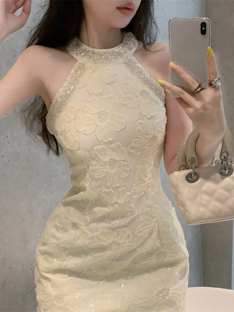 Topanoma Evening Dresses Women Flowers Elegant Mesh Patchwork Sleeveless Rhinestone Hollow Out Wedding Party Cocktail Birthday