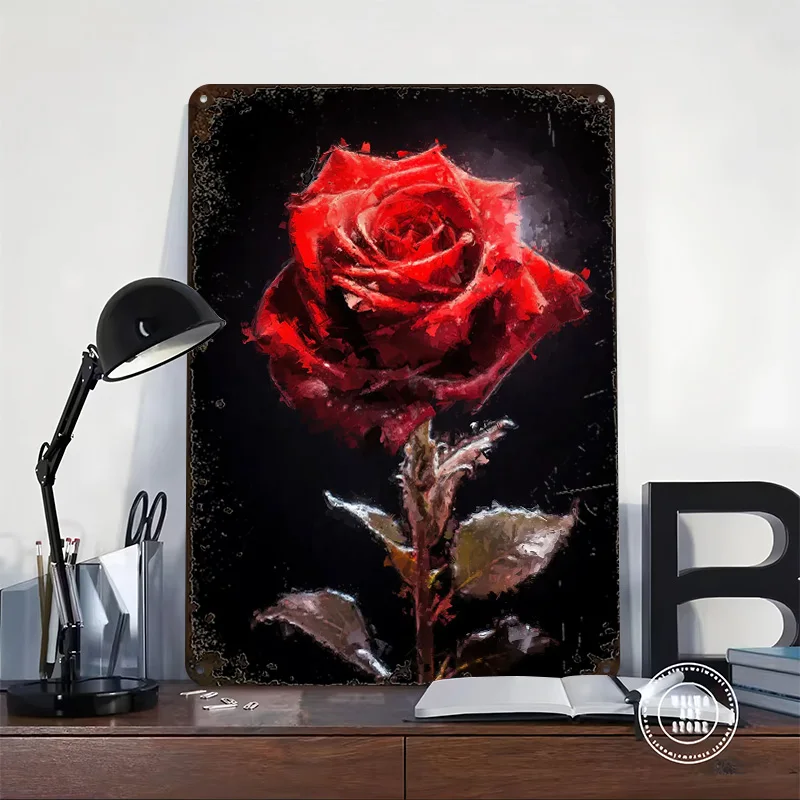 Whispers of a Rose Printed Posters Customizable Wall Art Retro Vintage Metal Tin Signs for Home Room Garage Decoration Gaming