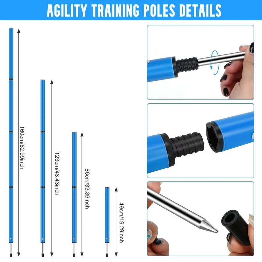 معدات تدريب خفة الحركة، تتضمن سلم خفة الحركة بطول 20 قدمًا، و6 أقطاب خفة الحركة قابلة للتعديل، و10 مخاريط قرصية، ومجموعة تدريب سرعة حبل القفز #3