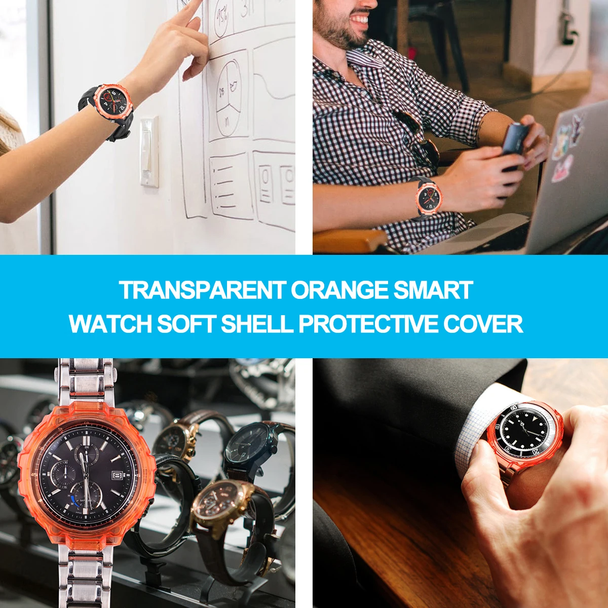 

Black Tpu Smart Watch Case Protective Cover Anti Scratch Design Soft Shell Multiple Colors Easy to Install and Remove