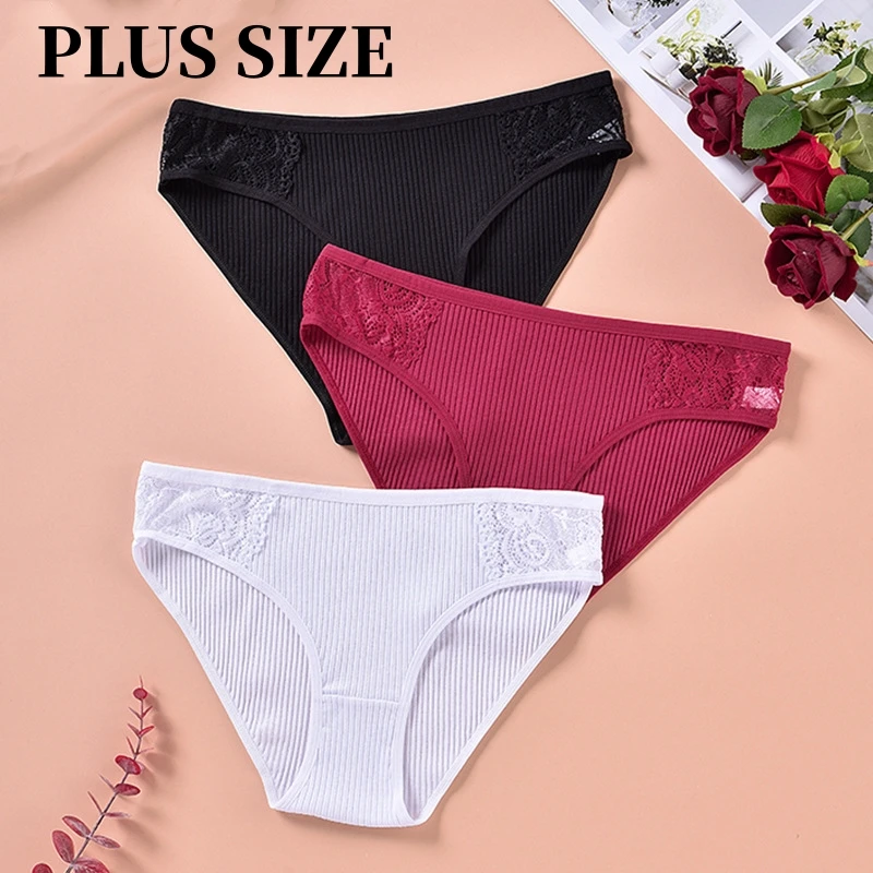 

3PCS/Set Women Panties Lace Underpants Sexy Intimates Female Briefs Plus Size Underwear Solid Panty Comfort Thong Soft Lingerie