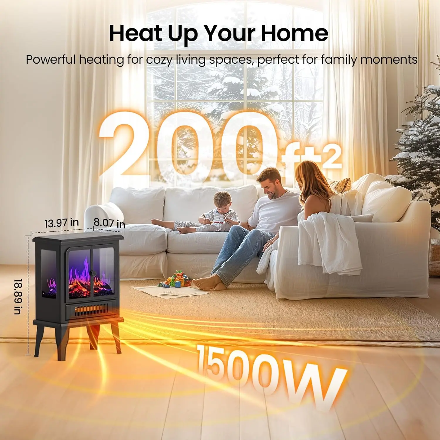 Electric Fireplace Heater, 18.9