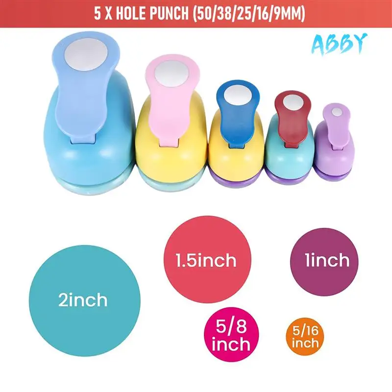 

ABBY-Circle Paper Punch, 5 PCS Circle Punches For Paper Crafts, 5 Different Size Circle Hole Punch,Random Colors
