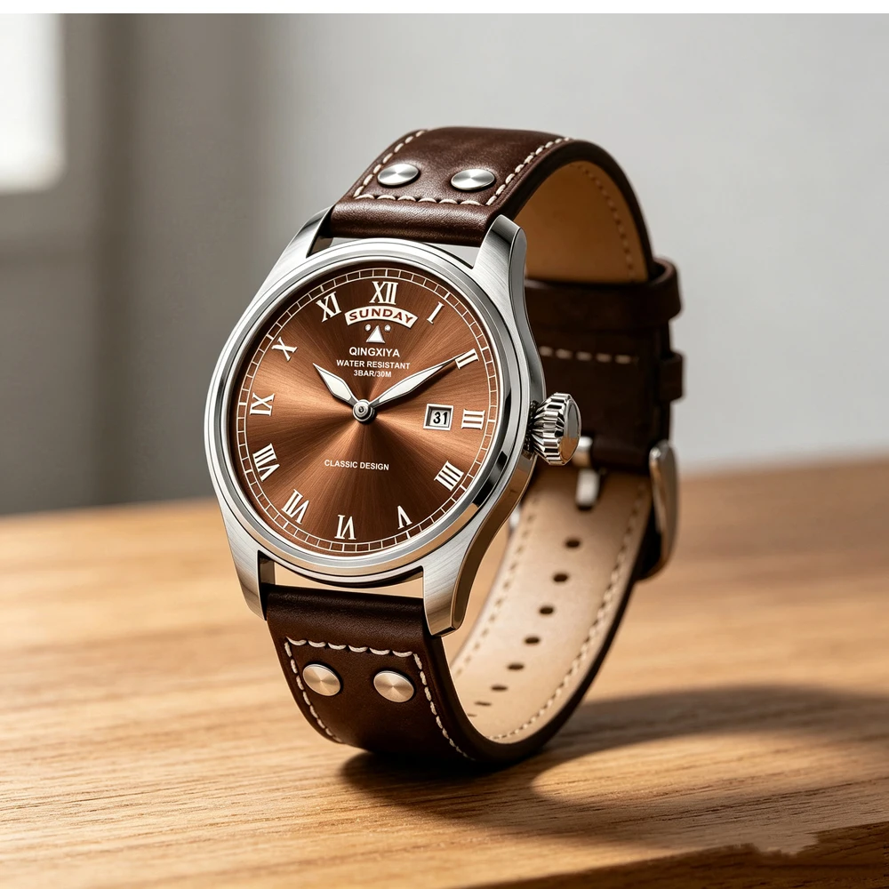 QINGXIYA Modische Casual Herren Quarzuhr Luxus Leder Wasserdichte Sportuhr Militäruhr für Männer Relogio Masculino – Detail 5