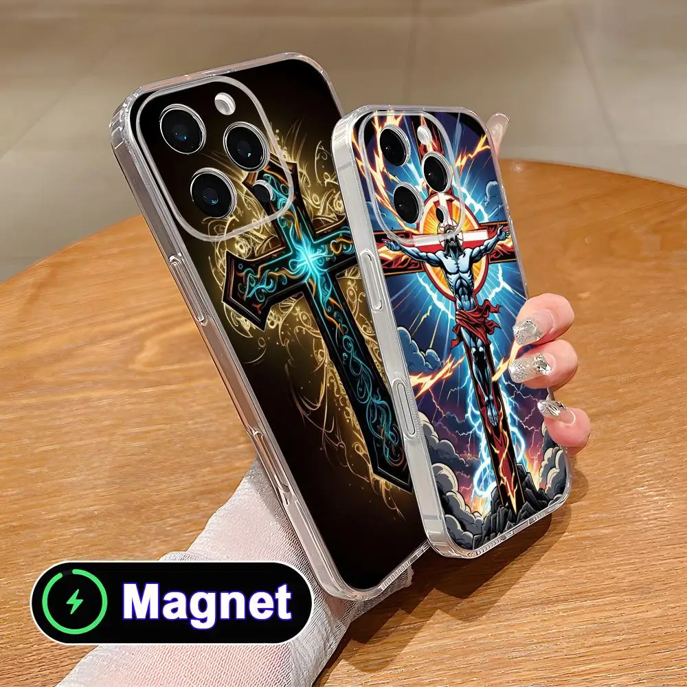 

Jesus Cross Phone Case for iPhone 17 16 15 14 13 12 11 Air Pro Max Plus Mini Soft TPU Clear Magnet Cover