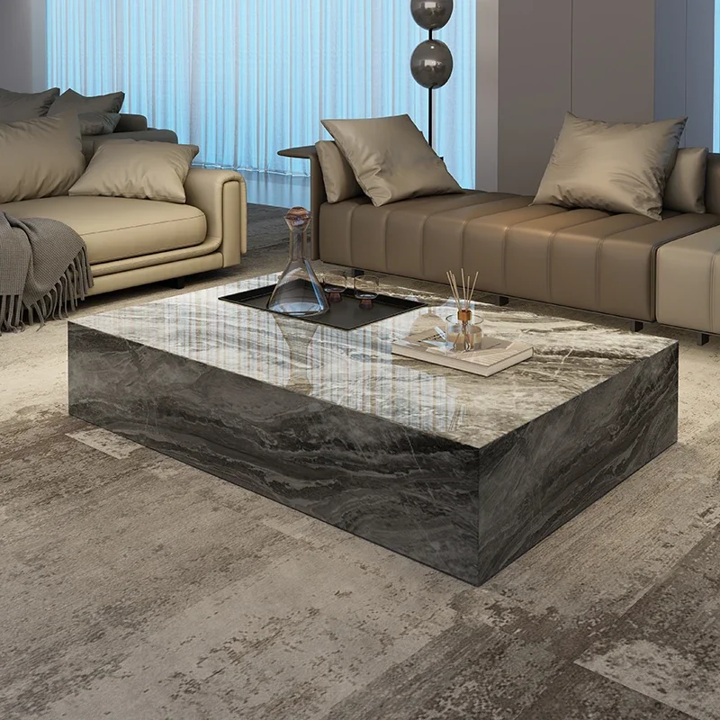 

light luxury small apartment office household living room small apartment rectangular floor creative rock slab coffee table