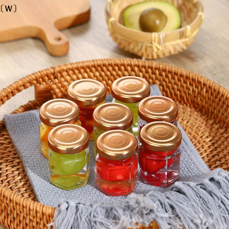 〔W〕〔W〕45ML 3/5pcs Mini Hexagonal Glass Jars With Gold Screw Lids Leak-proof Reusable Multi-purpose For Honey Jam Spice Storage