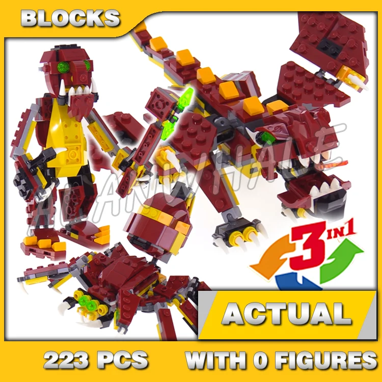 223pcs Creator 3in1 Mythical Creatures Fire Dragon แมงมุมยักษ์ Troll 11044 Building Block ชุดใช้งานร่วมกับรุ่น