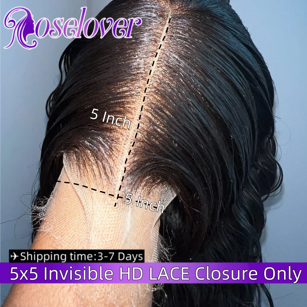

ROSELOVER 5X5 Invisible HD Lace Closure Only Body Wave 100% Human Hair Pre plucked Vitname Hair Raw for Woman