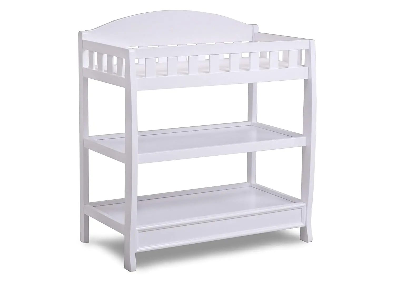 

White Infant Changing Table with Safety Pad and Shelves, Sturdy Wood Construction for Nursery