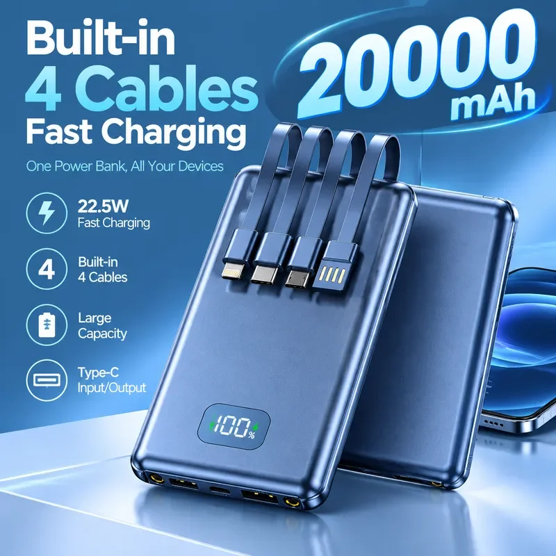 for 22.5W Super Fast Charging Ultra Thin Built in Cable 10000mAh Large Capacity Portable Power Bank Mobile Phone Charger