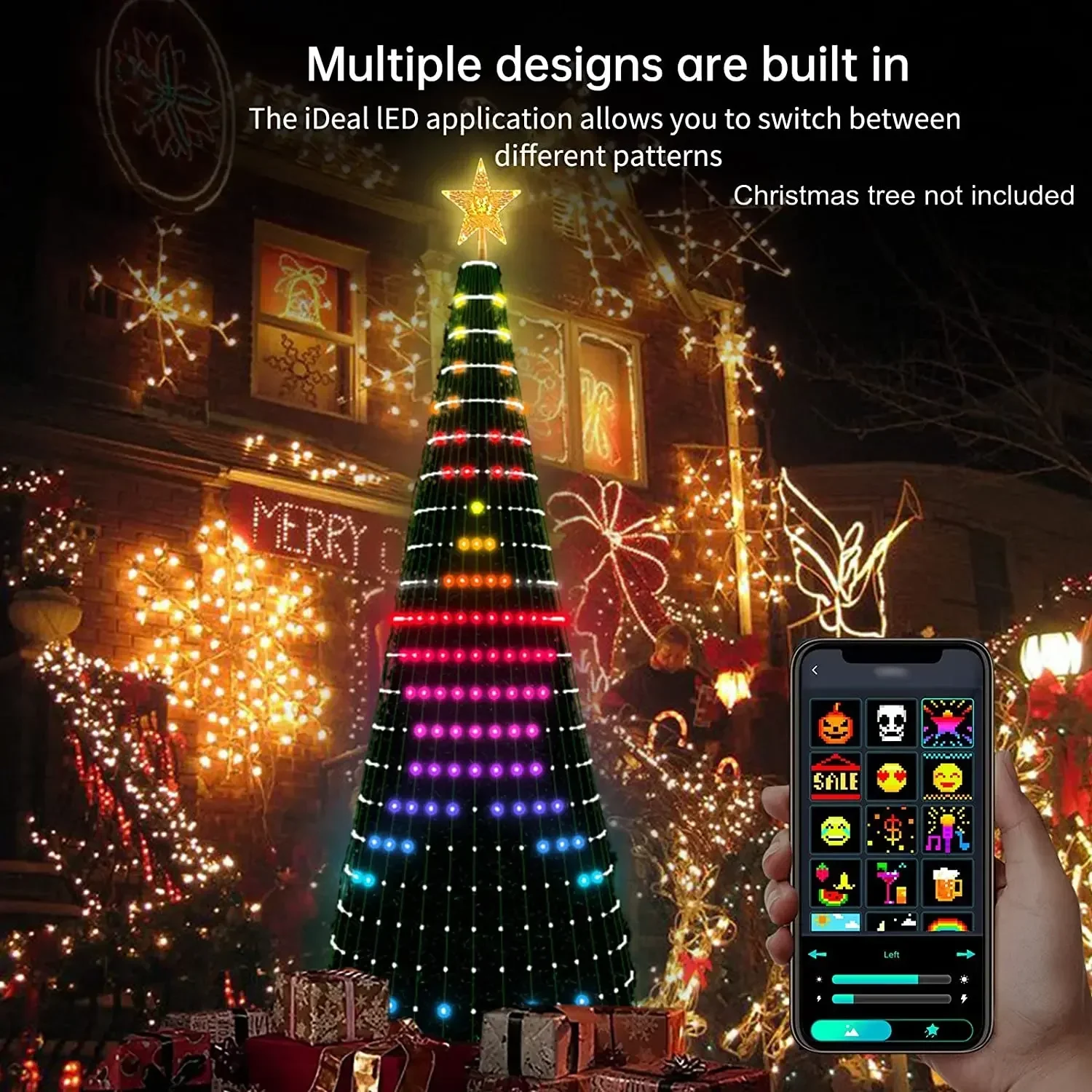 Imagem -06 - Árvore de Natal Inteligente Luzes Cordas Controle App Faça Você Mesmo Texto Imagem Rgb Controle Remoto Quarto de Natal