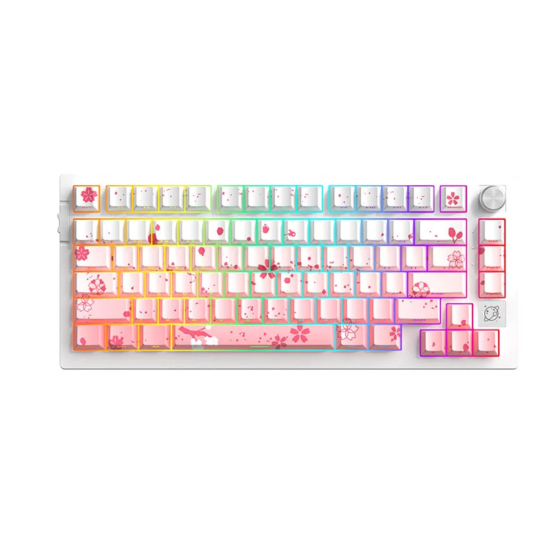 

75 wireless bluetooth three-mode mechanical keyboard, side engraved light transmission Gasket green axis silent game e-sports